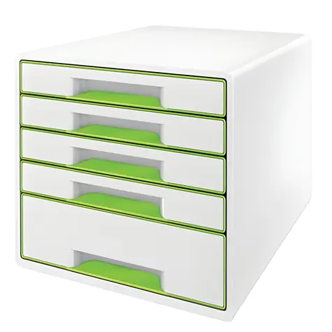 Leitz WOW CUBE bílo-zelená / Zásuvkový box / 5 zásuvek / plast