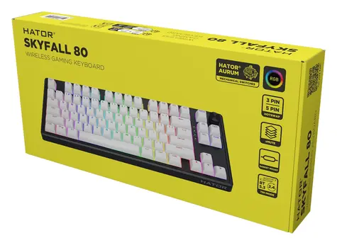 Hator Skyfall 80 Aurum Lemon bílo-černá / Herní klávesnice / mechanická / bezdrátová / Bluetooth 5.3