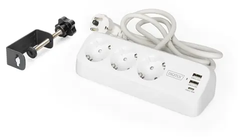 Digitus zásuvkový blok 3x zásuvka, 2x USB-A, USB-C, bílá / Zásuvkový blok / 1,5 m