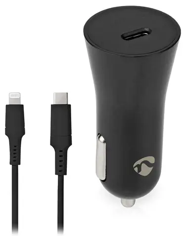 Nedis Nabíječka do auta 20W USB-C černá / Nabíječka do auta / 12-24 V DC / 3 A / kabel 1 m