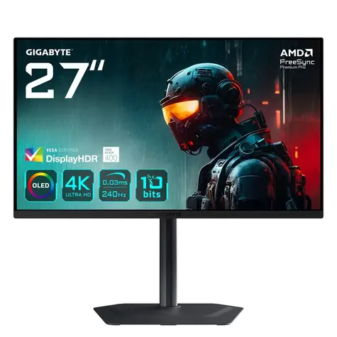 27" GIGABYTE MO27U2 černá / Monitor / QD-OLED / 4K UHD / 240Hz / 0,03ms / HDMI 2.1