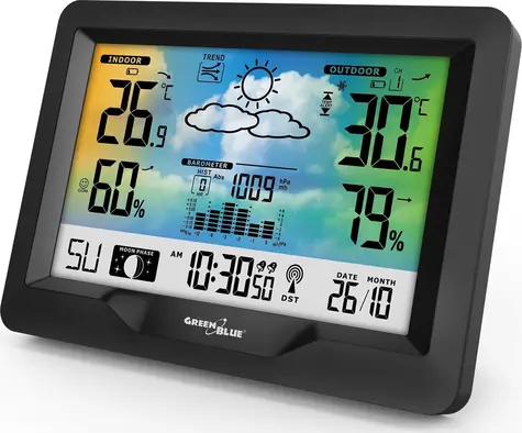 GreenBlue GB540N / Meteostanice / bezdrátová / barevný displej / DCF