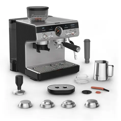 Krups Precision XP801T černá / Pákový kávovar / nerezová ocel / otočné ovládání