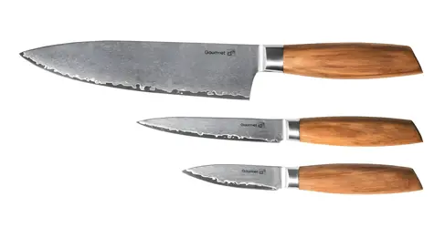 G21 Gourmet Damascus Sada nožů zebrawood / Sada nožů / 3 ks / Damaškové ostří / Rukojeť zebrawood