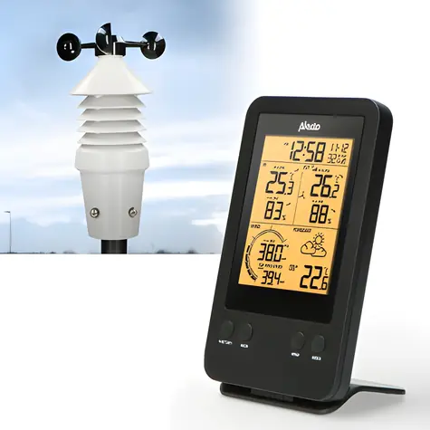 Alecto WS-3400 černá / Meteorologická stanice / bezdrátový senzor / DCF čas / 5,5" displej