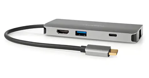 Nedis USB-C Multiportový adaptér 7v1 antracitová / Adaptér / HDMI / RJ45 / SD/microSD / 3x USB-A / 5 Gbps / 0,2 m