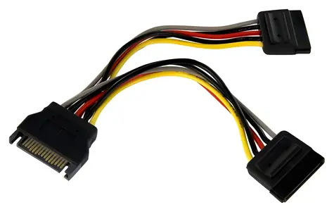 StarTech SATA Power Y Splitter černá / Napájecí kabel / SATA 15-pin > 2x SATA 15-pin / 0,15 m