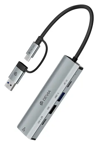 Devia USB-C Hub Pro EC701 tmavě šedá / USB hub / 5 v 1