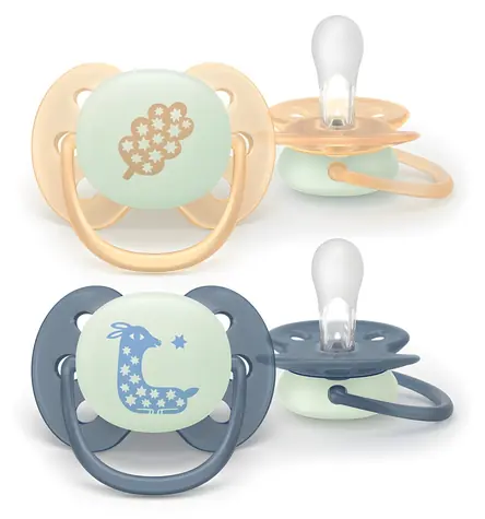 Philips Avent Dudlík Ultrasoft Night 6-18 m šedá, žlutá / Silikonový dudlík / 2 ks