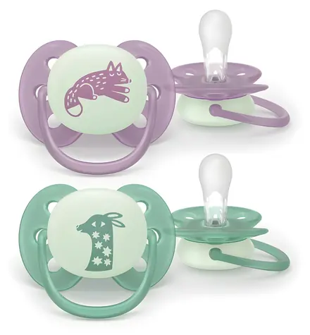 Philips Avent Dudlík Ultrasoft Night 6-18 m zelená, šeříková / Silikonový dudlík / 2 ks