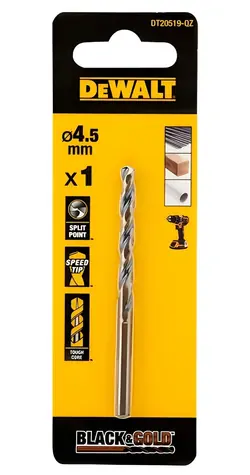 DeWalt Vrták do kovu HSS 4,5x80 mm / Vrták do kovu / průměr 4,5 mm / délka 80 mm