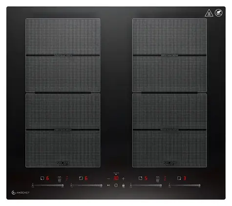 AMZCHEF CE-FS-I74S-FFDD10 černá / Indukční varná deska / 4 plotny / 7400 W / FlexZone / dotykové ovládání
