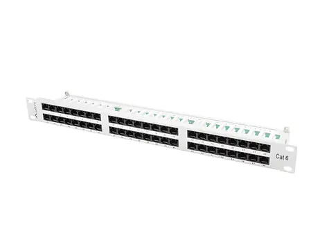 Lanberg 19" šedý / Patch panel / 48 portů / RJ-45 / Cat.6 UTP / 1U