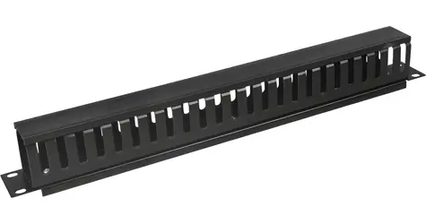 DATACOM 19" vyvazovací panel 1U jednostranná plastová lišta černá / Vyvazovací panel / vnitřní rozměr 48x36 mm
