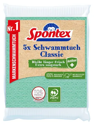 Spontex Utěrky Classic Antibac / Houbičková utěrka / Antibakteriální / PEFC / 5 ks