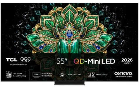 55" TCL 55MQLED75L černá / Televize / 4K UHD / QD-Mini LED / 144Hz / 4x HDMI 2.1 / Google TV / 40W Onkyo