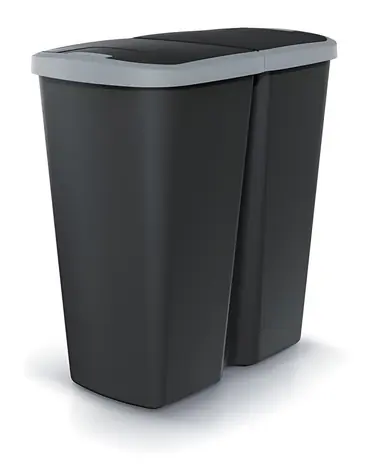 PROSPERPLAST COMPACTA Q DUO černý / Odpadkový koš / 45 l / plast / šedé víko