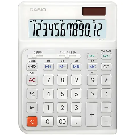 Casio DE-12E / Stolní kalkulačka / 12místný displej / Solární a bateriové napájení / Ergonomická klávesnice