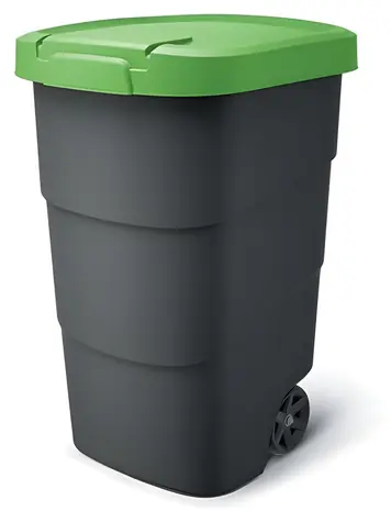 PROSPERPLAST Wheeler 90 l antracit se zeleným víkem / Popelnice / Plast / 78,3x39,4 cm