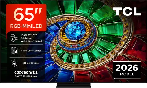 65" TCL 65RM7L černá / Televize / 4K UHD / RGB-Mini LED / 144Hz / Google TV / DVB-T2/C/S2 / 40W repro
