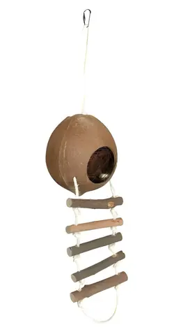 TRIXIE Kokosový domek pro křečky s žebříkem hnědá / průměr 13 cm / výška 56 cm