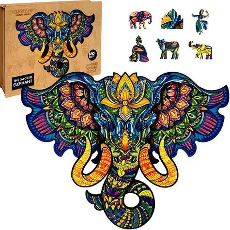 PUZZLER Puzzle Posvátný slon / Dřevěné / 160 dílků / 297x210 mm
