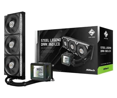 ASRock Steel Legend Dark 360 LCD / AIO vodní chladič CPU / 3x 120mm / LCD 3" / ARGB / Intel + AMD
