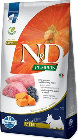 Farmina N&D Pumpkin Lamb & Blueberry Adult Mini / Granule pro psy / dospělá malá plemena / bez obilovin / 7 kg