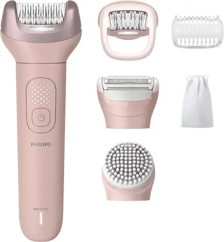 Philips BRE718/00 růžová / Epilátor + holicí strojek + peeling / 2 rychlosti / provoz až 60 minut