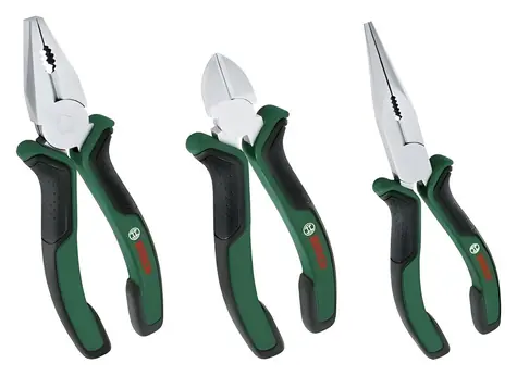 Bosch Sada kleští 3dílná / Sada kleští / diagonální, dlouhé, kombinované / 160-180 mm / uhlíková ocel