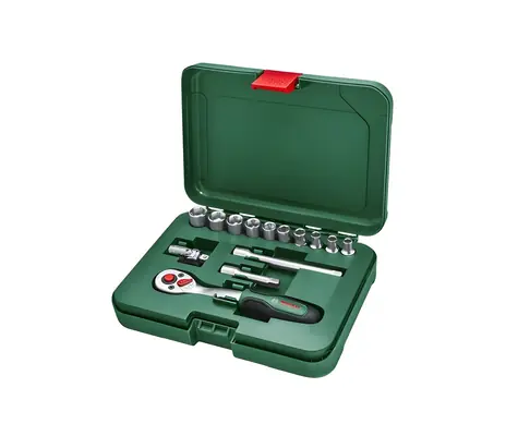 BOSCH Sada hlavic s ráčnou 1/4" 14 ks / Sada nářadí / Ráčna 72 zubů / Max. 93 Nm / S kufříkem