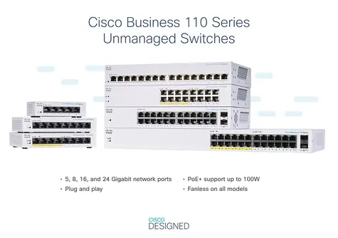 Cisco CBS110-16PP-EU / Switch / 16x Gigabit RJ-45 / 8x PoE 64W / Unmanaged