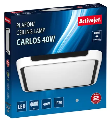Activejet AJE-CARLOS bílá/černá / Stropní LED svítidlo / 40W / 36x LED / 5000 lm / 4000K / IP20
