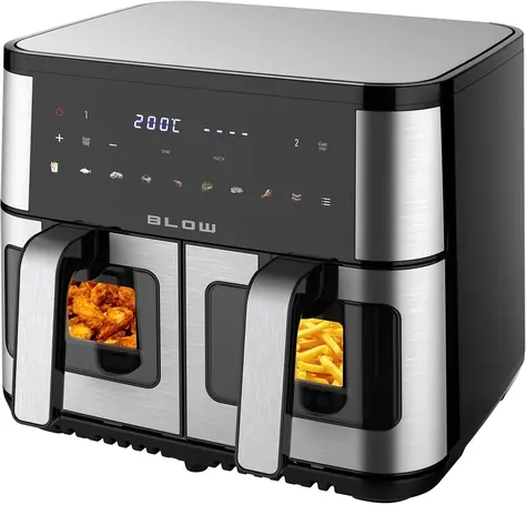 BLOW Horkovzdušná fritéza 9 l dvoukomorová / Horkovzdušná fritéza / 2500 W / 8 programů / LCD displej