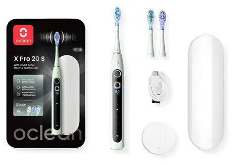 Oclean X Pro 20 SET bílá / Sonický zubní kartáček / 84 000 kmitů/min / 12 oblastí / Bluetooth / IPX7