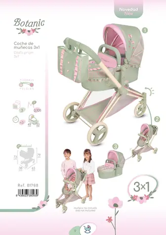 DECUEVAS 81768 Kočárek pro panenky Botanic 2026 / 3 v 1 / skládací / s taškou / 73 cm / od 3 let