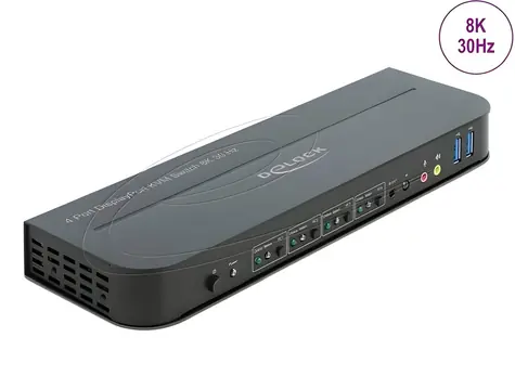 Delock DisplayPort 1.4 KVM Switch černá / 4 PC / 8K 30 Hz / USB 5 Gbps / Audio