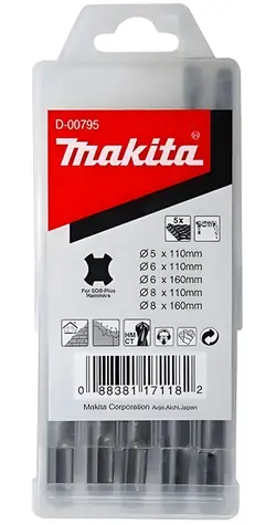 Makita Sada vrtáků do zdiva SDS-Plus / Vrtáky / Průměr 5-8 mm / Délka 110-160 mm / 5 ks