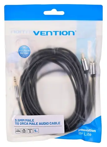 Vention BCFBJ černá / Audio kabel / 2x RCA (Cinch) - 3,5mm jack / 5 m
