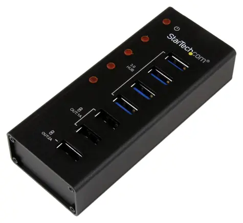 StarTech USB 3.0 Hub 7 portů černá / USB hub / 4x USB-A 3.0 / 3x nabíjecí port / hliníkové tělo
