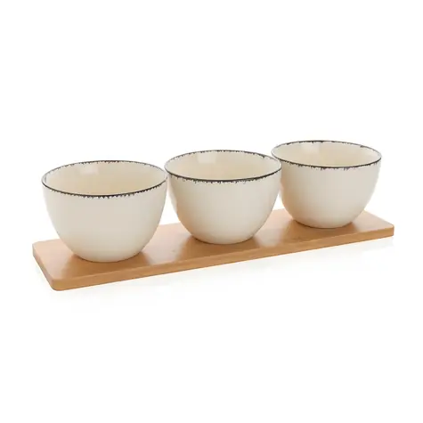 Ukiyo Sada servírovacích misek 3ks bílá-černá / 13 x 8 cm / keramika / bambusový tácek