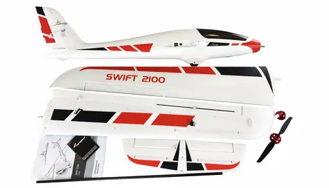 Amewi AMXPlanes Swift 2100 červená/bílá / RC motorový kluzák / EPO / rozpětí 2,1 m / PNP / 30 min letu