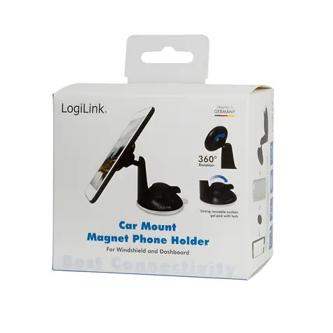 LogiLink magnetický držák na mobil do auta černá / Držák / Přísavka / 360° / 4-6" / plast