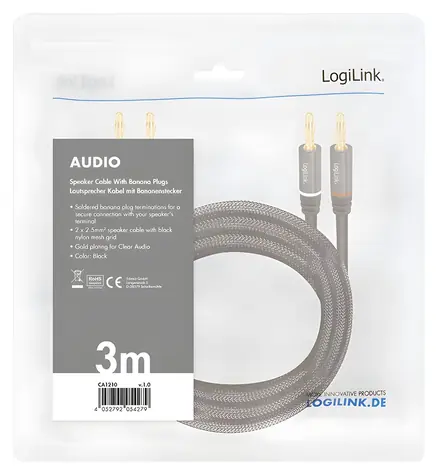 LogiLink audio kabel banánek černá / Audio kabel / Banánek - Banánek / 3 m