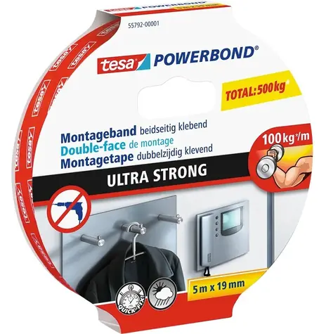 Tesa Powerbond Ultra Strong bílá / Montážní páska / oboustranná / 19 mm x 5 m / UV odolná