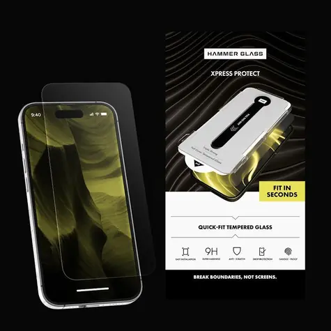 Hammer Glass Xpress Protect / Ochranné sklo na displej / Apple iPhone 17 Pro Max / 9H / s instalačním rámečkem