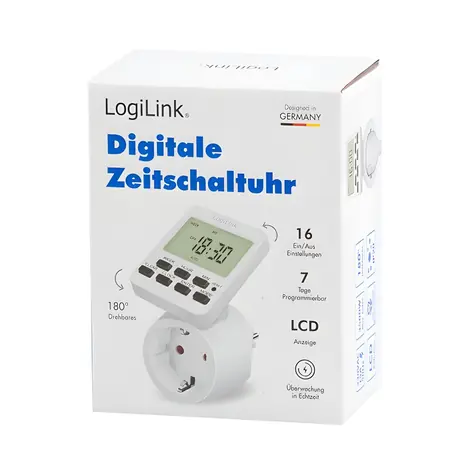 LogiLink Spínací hodiny digitální bílé / Spínací hodiny / Týdenní program / 16 programů / 3500 W / IP20