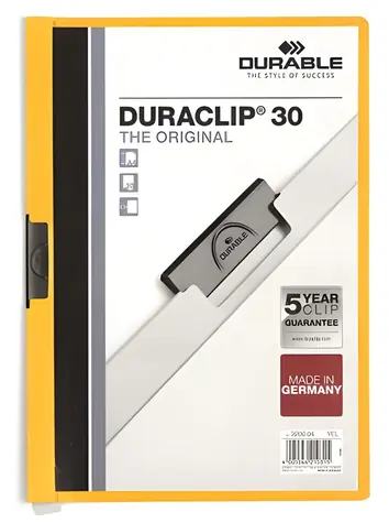 Durable Duraclip Original 30 žlutá / Rychlovazač s klipem / A4 / PVC / 30 listů