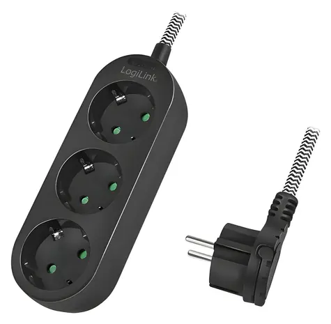 LogiLink Prodlužovací kabel 3 zásuvky 1,5 m černá / Prodlužovací kabel / 230V / 16A / IP20