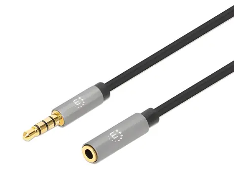 Manhattan Aux 3,5 mm / Prodlužovací audio kabel / Jack 3,5mm samec-samice / 3 m / černá, stříbrná